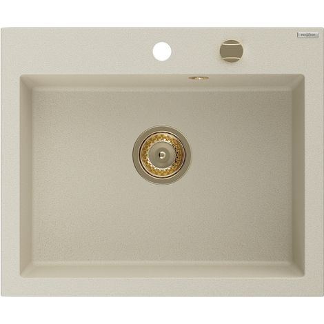 Mexen Elix évier en granit 1-bac 600 x 500 mm, beige, siphon doré - 6525601005-69-G (1/5)