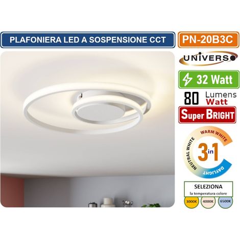 UNIVERSO PN-20B3C PLAFONIERA LAMPADARIO LED SMD A SOFFITTO DESIGN AD ANELLI 32W 3IN1 CCT CAMBIA COLORE LUCE (1/4)