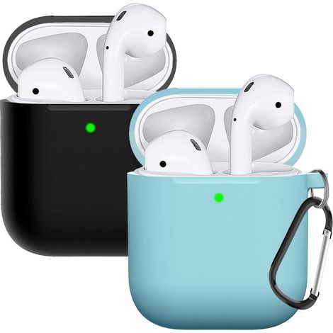 Juego de 2 fundas de silicona, compatibles con AirPods 2, protección completa, LED visible, carga inalámbrica. (1/5)