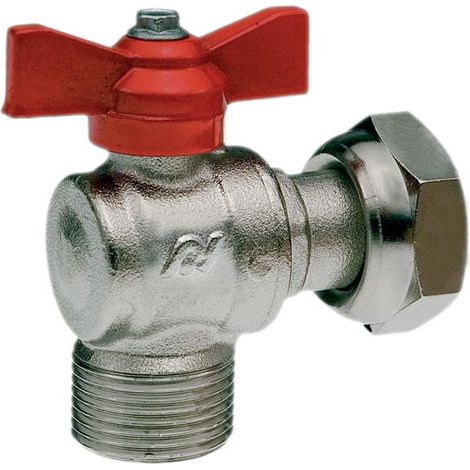 Valvola a sfera ad angolo 1"M X 3/4" per contatori M.F./calotta con maniglia a farfalla rossa 311/A-VA (1/2)