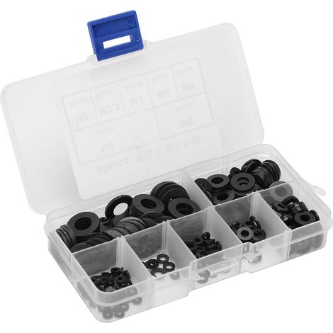 Kit de 350 rondelles plates en nylon noir, joints toriques, tailles M2/M2.5/M3/M4/M5/M6/M8 (1/5)