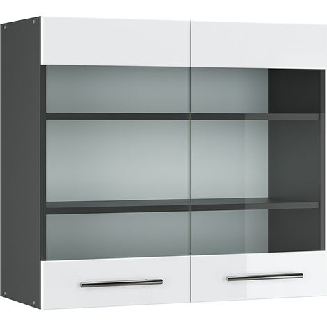 Mobile da cucina in vetro Fame-Line, Bianco lucido, 80 cm, Vicco (1/5)