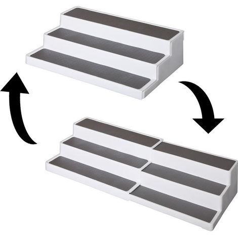 1 pcs Meuble de rangement antidérapant à 3 niveaux pour placard de cuisine, 37 cm, blanc/gris (1/5)