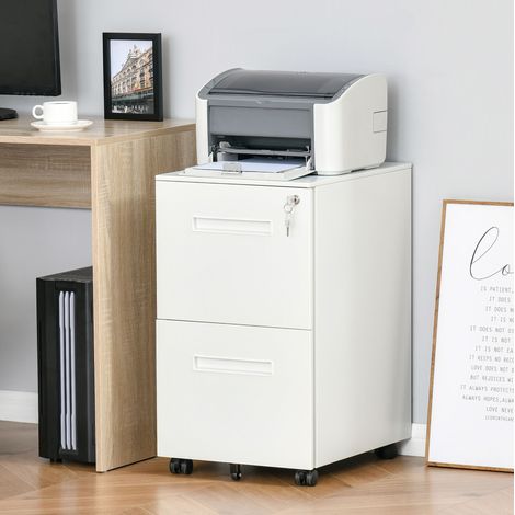 Archivador de oficina con ruedas, 2 cajones con cerradura, formato A4, acero blanco OKMYHOME (1/5)