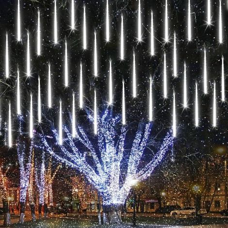 Lumières de Noël d'extérieur, 11,8 pouces, 10 tubes, 240 LED de pluie de météores, étanches, connectables pour la décoration de Noël (blanc)