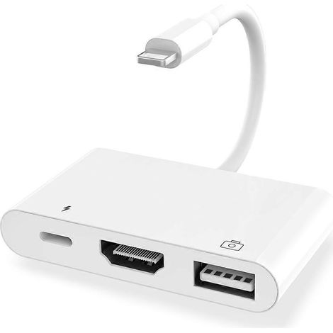 Adaptateur OTG 3-en-1 compatible HDMI pour iOS, adaptateur AV numérique HD 1080P iOS, câble USB OTG et port de chargement. (1/5)