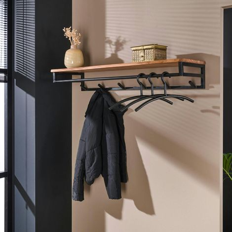 Portemanteau mural en bois d'acacia 6 patères + 1 tringle TRIBECA (1/5)