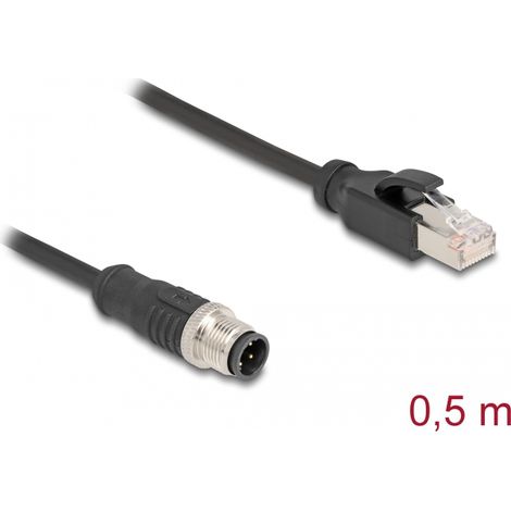 Delock M12 Cable adaptador con codificaciÃ³n D de 4 pin macho a RJ45 macho, 50 cm