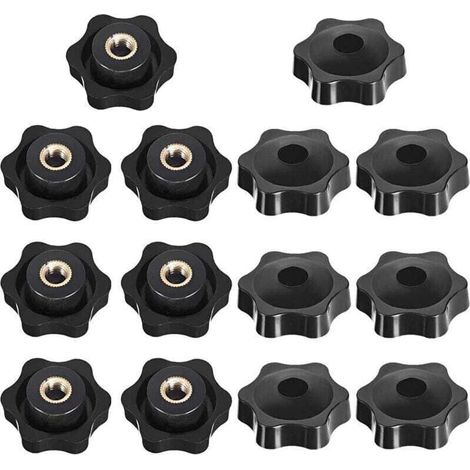 Bouton de Serrage Tête étoile, Étoile Tête Écrous De Serrage Bouton, Serrage Écrous Poignée Forme Étoile, Bouton De Serrage De Filetage, pour Machine-outil, Noire, M6, 14 Pièces (1/4)