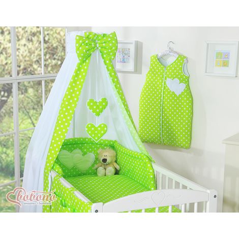 Tenda in tessuto - Cuori, pois bianchi su sfondo verde (1/2)