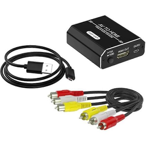 Convertisseur compatible RCA AV vers HDMI, adaptateur compatible HD 1080p AV vers HDMI, avec câble, convient aux consoles de jeux et aux lecteurs DVD. (1/5)
