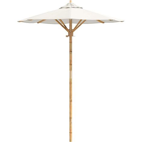Parasol de jardin blanc crème 150 x 210 cm à mât en bambou – Protection solaire pour terrasse, balcon et extérieur, ombrage rotatif (1/5)