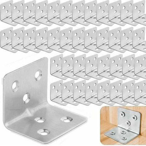 Lot de 64 Équerre d'assemblage Renforcée Inox, 38x30x30mm Plaque Equerre Inox, Equerre Metal pour Fixation de Inox pour Fixation et Réparation Meubles, Argent Galvanisé (1/5)