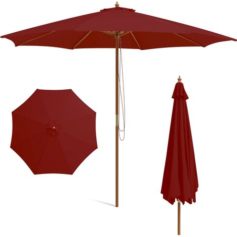 Großer hölzerner Terrassenschirm, 300 cm, rot, Bambusstreben