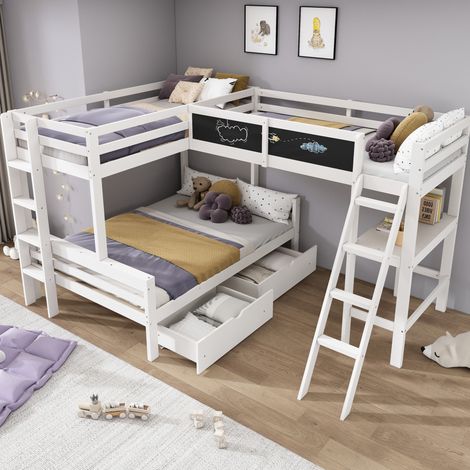 Kinderhochbett mit Schreibtisch und Schubladen 140x200 OKMYHOME