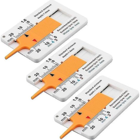 Jauge de profondeur de sculpture pour pneus, lot de 3 jauges en plastique (0-20 mm), pour voitures, camionnettes et roues. (1/5)