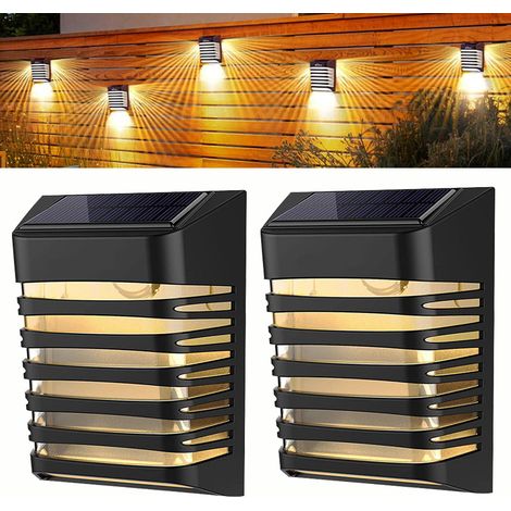 Lampes solaires de terrasse à LED, 2 pièces, appliques murales solaires d'extérieur, étanches IP65, avec 2 Modes, blanc chaud (1/5)