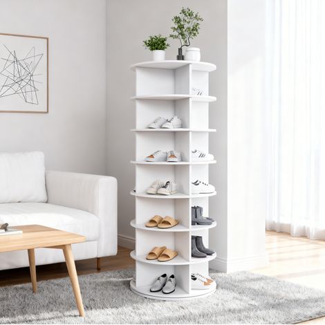 Scarpiera girevole 360° 60x60x161 cm in PVC bianco, salvaspazio per ingresso, FloraGrace (1/5)