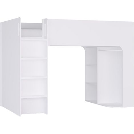 Vente-Unique – Lit mezzanine 90 x 190 cm avec rangements – 2 tiroirs et 8 niches – Panneau de particule – Blanc – Hauteur 140 cm