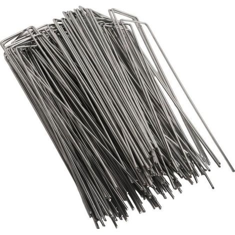 100PCS Piquet Jardin en Acier Galvanis 4x10cm - Fixation Sol Toile Paillage Agrafes pour Bache multi PIQUET D\'ANCRAGE POUR VOILE D (1/4)