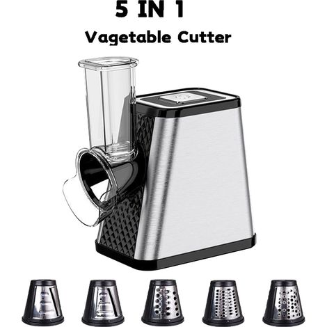 Coupe-légumes électrique 5 en 1 de 800 W, permet de trancher et de râper, adapté aux pommes de terre, concombres, choux, fromages (1/5)