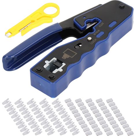 RJ45 Crimping Tool Set Wire Crimper Cable Stripper with 50pcs RJ Connector Kit for Network