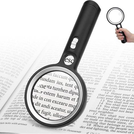 Lampe loupe LED sur pied – Loupe avec éclairage – Lentille grossissante 5x – Pour artisanat, travaux de précision et personnes âgées – Noir – 23,2 x 8 cm (1/5)