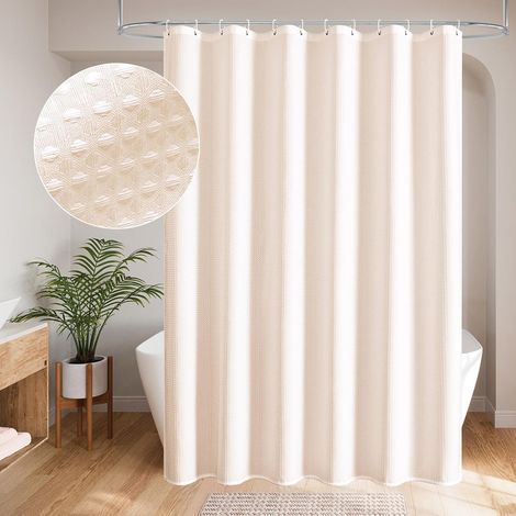 Long rideau de douche rose 183 x 198 cm en tissu gaufré pour décoration de salle de bain moderne et luxueuse, rideau de douche en tissu très résistant pour hôtel 198 cm de long, rose pâle (1/5)
