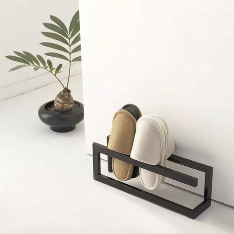 Étagère à chaussures en métal, étagère à chaussures étroite, noire, robuste, rangement de chaussures, pour entrée, couloir, chambre, espace extérieur, 42 x 10 x 14 cm - noir (1/4)
