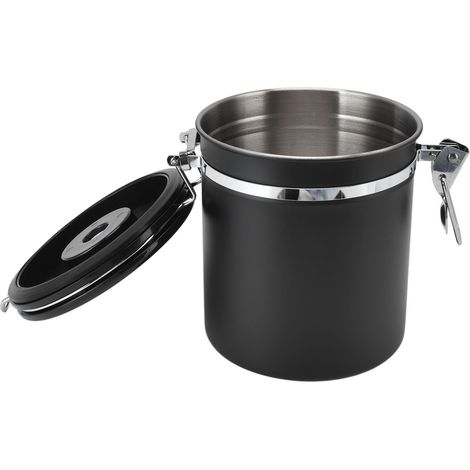 Bocal hermétique en acier inoxydable 1500ml, noir, pot de conservation pour grains de café et café moulu avec valve unidirectionnelle (1/5)