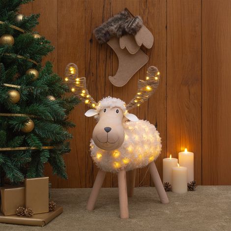 Pecorenna luminosa 3D in legno a batteria con Dual Color MicroLED bianco caldo e multicolor per uso interno -h 65 cm (1/5)