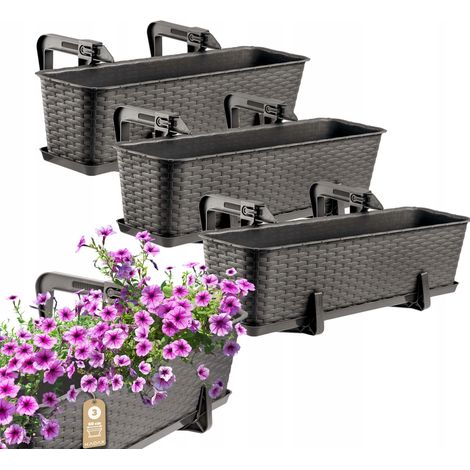 KADAX Balkontopf mit Untersatz und Griffen, 60 cm, Braun, 3 Stück