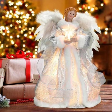 Ange Cimier de Sapin de Noël,Pointe de Sapin Ange Lumineuse, Sommet Sapin de Noel, Décoration de Noël pour pour Le Haut du Sapin (1/4)