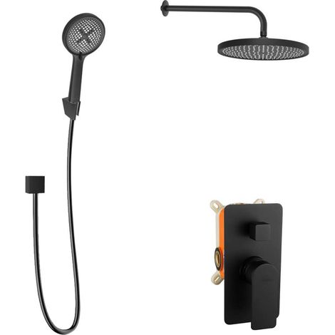 kielle Vega - Set de douche avec mitigeur encastré, 2 sorties, avec accessoires EcoSpare et corps d’encastrement, noir mat 20618SP94