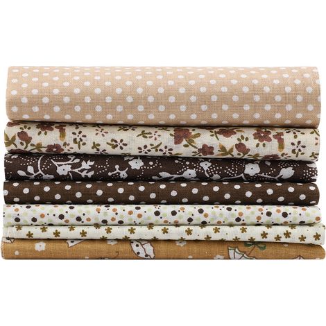 Lot de 7 carrés de tissu en coton prédécoupés de 50 x 50 cm pour la confection de linge de lit (marron) (1/5)