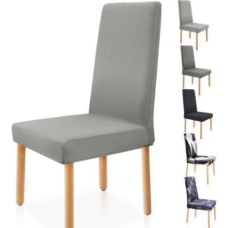 Stuhlhussen 6er Set Hellgrau Stretch Waschbar für Esszimmerstühle (1/5)
