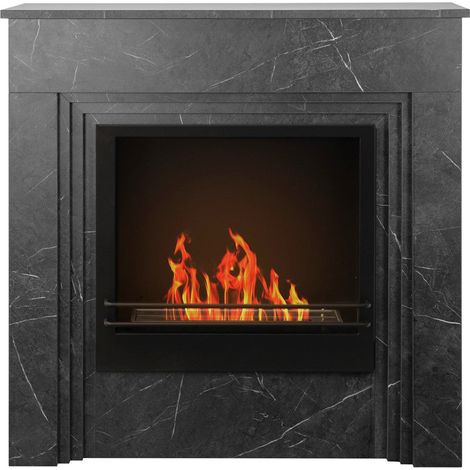 Camino a bioetanolo da terra BELLINI in legno effetto Marmo Nero Made in Italy L96 x P35 x H96