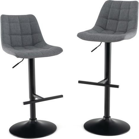 Costway – Tabouret de bar réglable en hauteur – Lot de 2 – Siège rembourré en lin – Repose-pieds en T – Hauteur 63-83 cm – Pivotant 360° (1/5)
