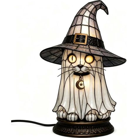 Lampe gothique d'Halloween avec chapeau de sorcière, lampe de table décorative style vintage, veilleuse LED pour chambre, étagère et table fantôme (1/5)