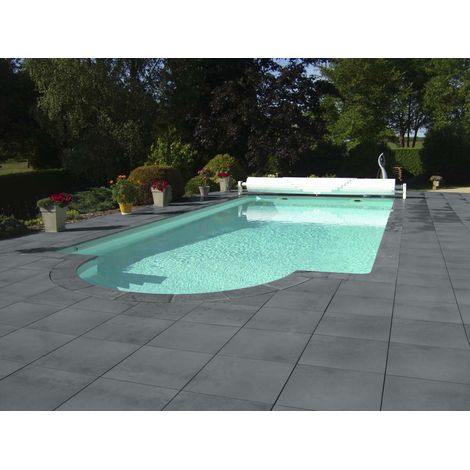 Habitat Et Jardin – Lot de 40 margelles droites en pierre reconstituée 60 x 33 x 3 cm – 4 margelles angle 48 x 48 x 3 cm – Surface non glissante – Ton gris