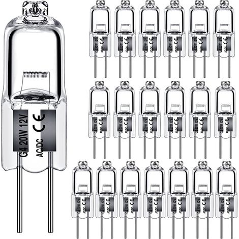 CCYKXA 20er-Pack G4-Halogenlampen, 20 W 12 V Halogenlampen, 2-polige klare Kapsellampen, Halogen-Stiftsockellampe, warmweiße klare Kapseln für die Beleuchtung von Küchenutensilien, Signallichter