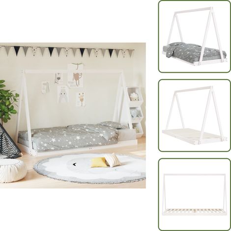 The Living Store Cadre de lit pour enfants blanc 90x200 cm bois de pin massif - Lit Bébé - Lit Enfant - Lit Tipi - Lit Bois - Mobilier Enfant