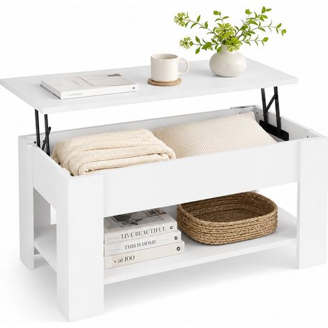 Relaxdays Couchtisch aufklappbar, HBT: 42x98x50 cm, Wohnzimmertisch mit Stauraum, zusätzliche Ablagefläche, modern, weiß (1/5)