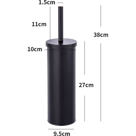 Brosse WC fermée, porte brosse WC au design fermé avec brosse WC noire et tête de brosse WC remplaçable de Ø 9,5 cm, Acier, (1/3)