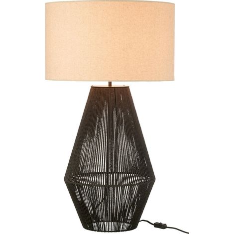 Lampe design métal et papier noir effet strié lumière douce - Noir effet strié abat jour beige (1/3)