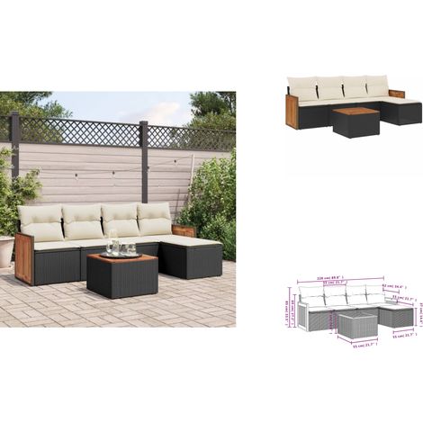 6-tlg. Garten-Sofagarnitur mit Kissen Schwarz Poly Rattan - Gartenmöbel - Gartensorte - Outdoor Möbel - Lounge Set - Rattan Gartenmöbel (1/3)
