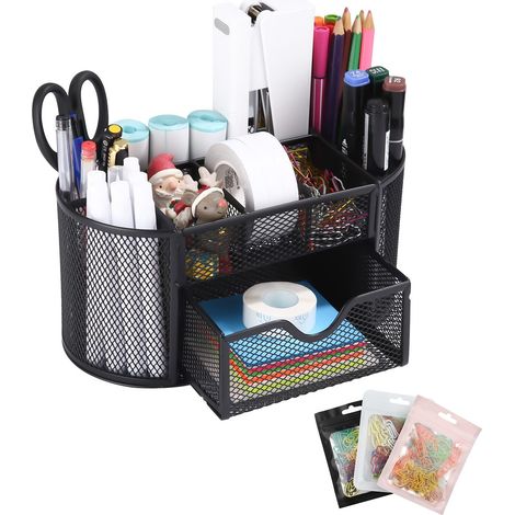 Organiseur de bureau type étagère, en métal, 9 compartiments de rangement (1 pièce), avec tiroir et porte-stylo (1/5)