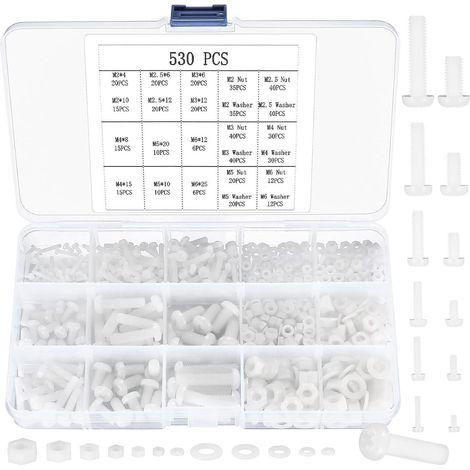 Schrauben- und Mutternset Nylon 530 Stk M2 M2,5 M3 M4 M5 M6 (1/5)