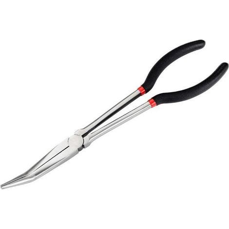 Pince à Bec Long Extra Longue 25° Courbée 280 mm - Acier Carbone pour Bijouterie, Carrosserie, Modélisme et Espaces Étroits (Noir)