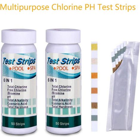 Test Strips - 6 En 1 Pour Analyse Eau Piscine Et Spa - Mesure Chlore Libre Bromure Libre PH Alcalinité Totale Dureté Totale Acide Cyanurique - 50 Pièces (1/5)